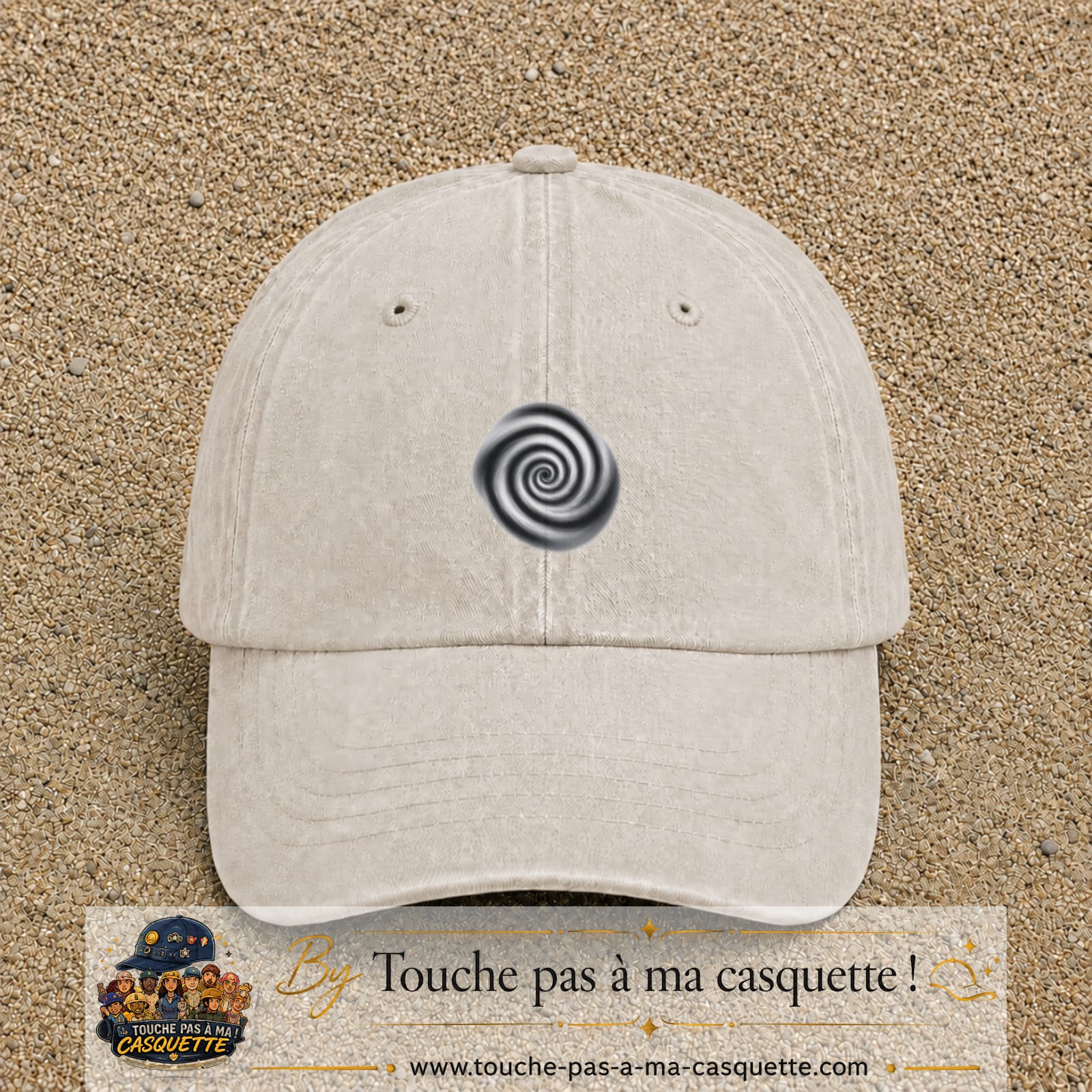 Casquette baseball Beige clair délavé 100% coton avec visuel Spirale hypnotique 5 cm - image produit principale