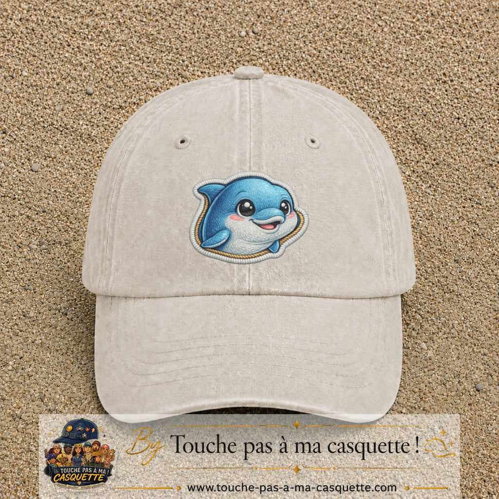 Casquette Beige clair délavé motif Dauphin souriant 7 cm - vue principale