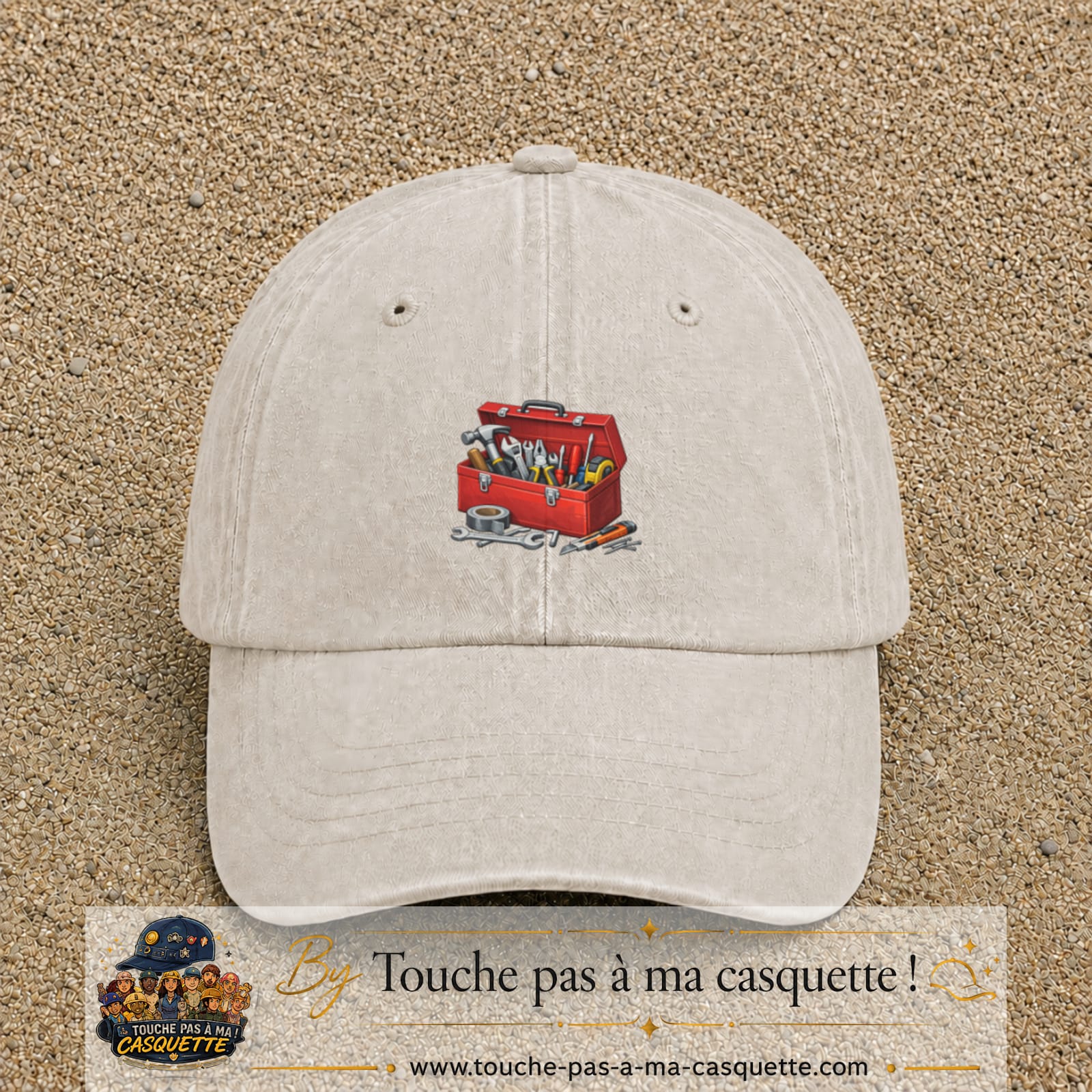 Casquette baseball Beige clair délavé 100% coton avec motif Boîte à outils 5 cm - image principale