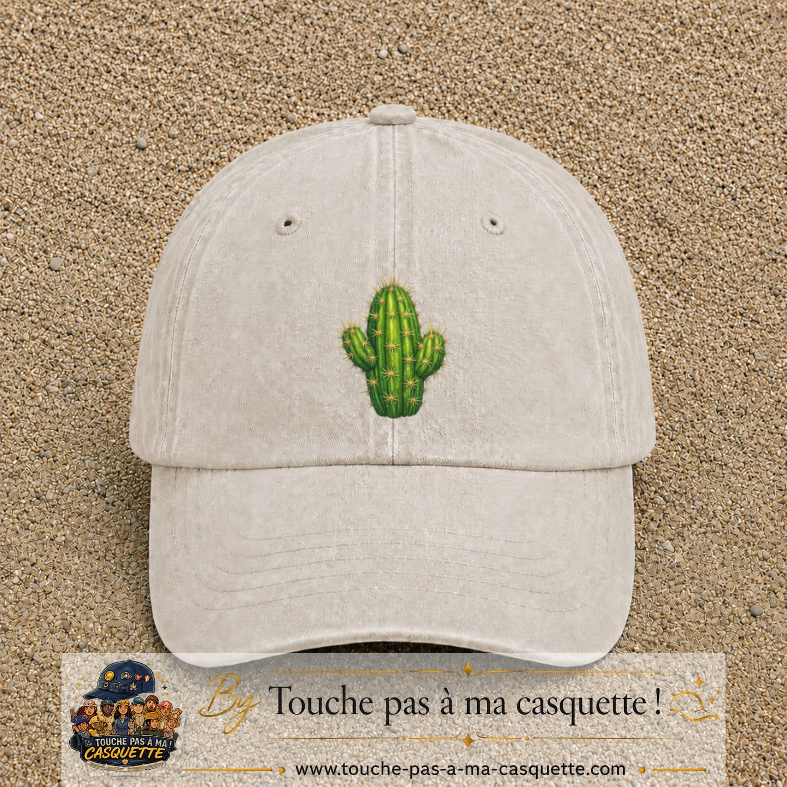 Casquette baseball Beige clair délavé 100% coton avec visuel Cactus épineux 7 cm - image produit principale