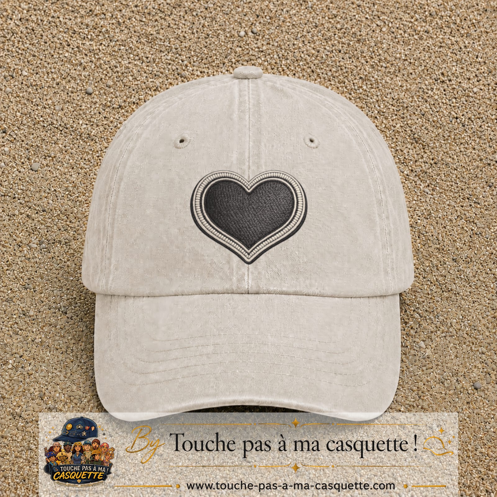 Casquette Beige clair délavé motif Cœur velours 7 cm - vue principale