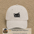 Casquette baseball Beige clair délavé 100% coton avec visuel Chaton noir kawaii 5 cm - image produit principale