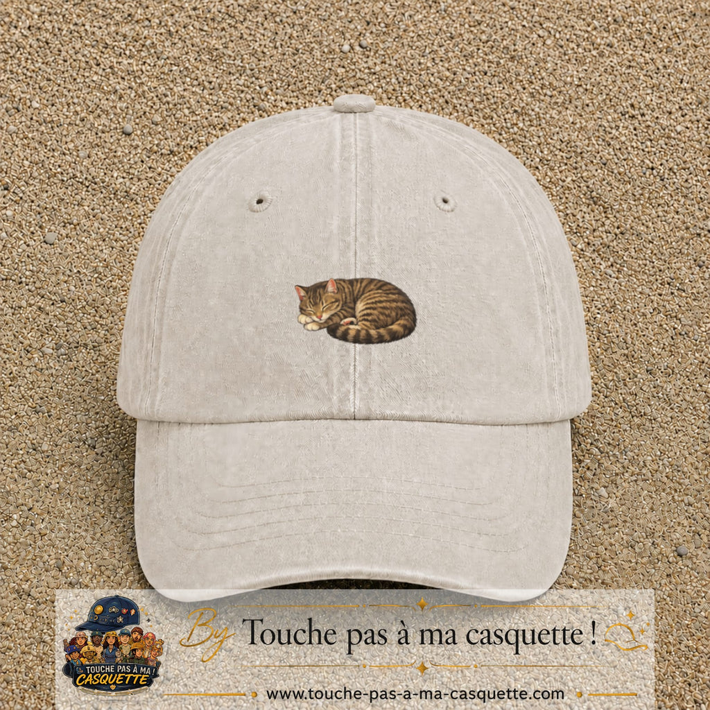 Casquette baseball Beige clair délavé 100% coton avec motif Chat endormi 3 cm - image principale