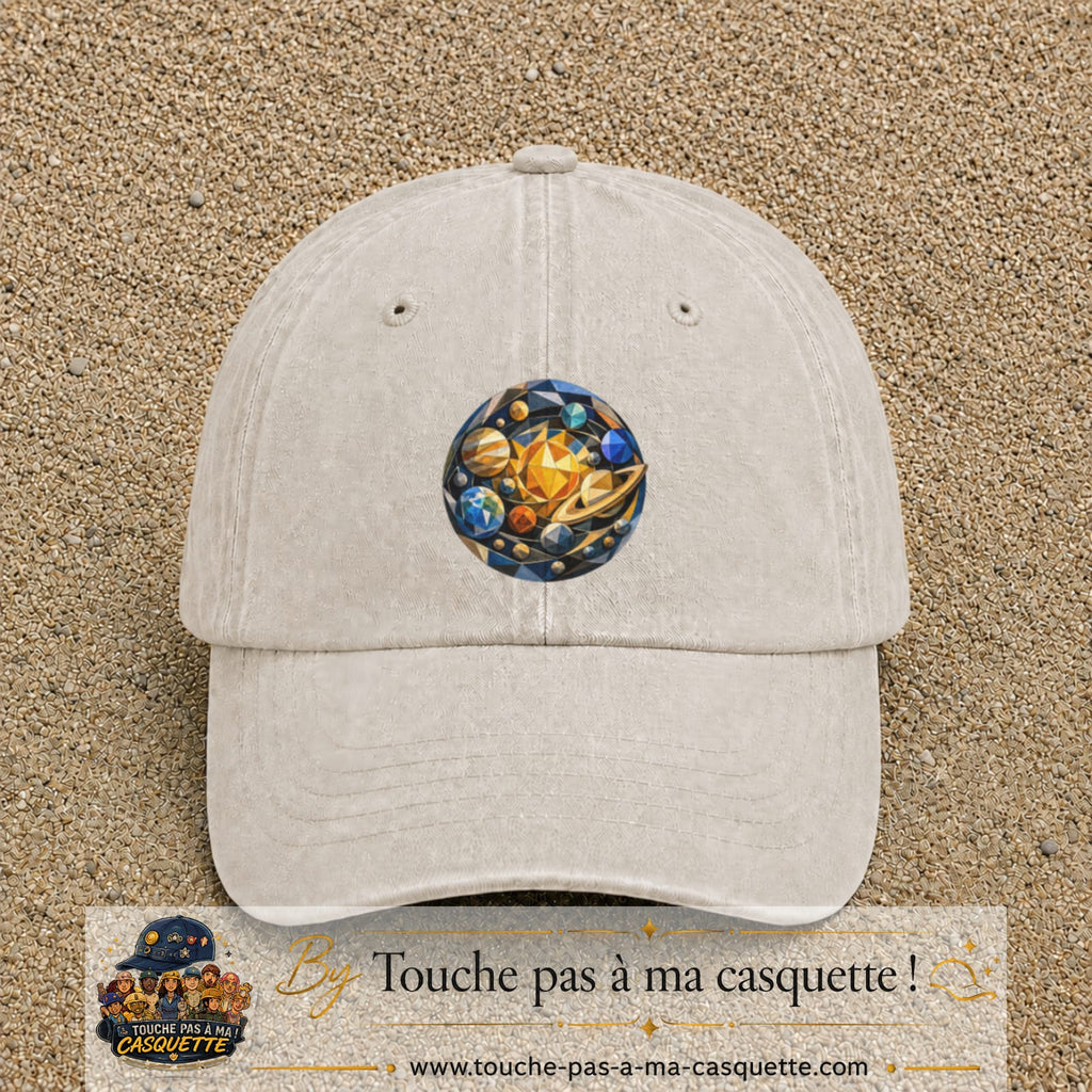 Casquette baseball Beige clair délavé 100% coton avec visuel Planètes géométriques 7 cm - image produit principale