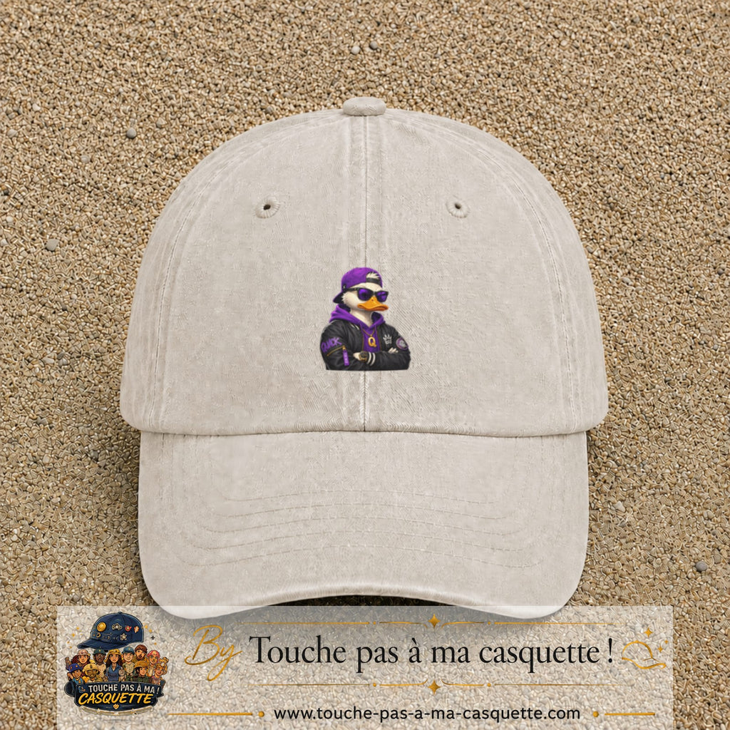 Casquette Beige clair délavé 100% coton avec motif Canard rappeur violet 5 cm - image principale