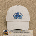 Casquette baseball Beige clair délavé 100% coton avec visuel Pieuvre bleue 7 cm - image produit principale