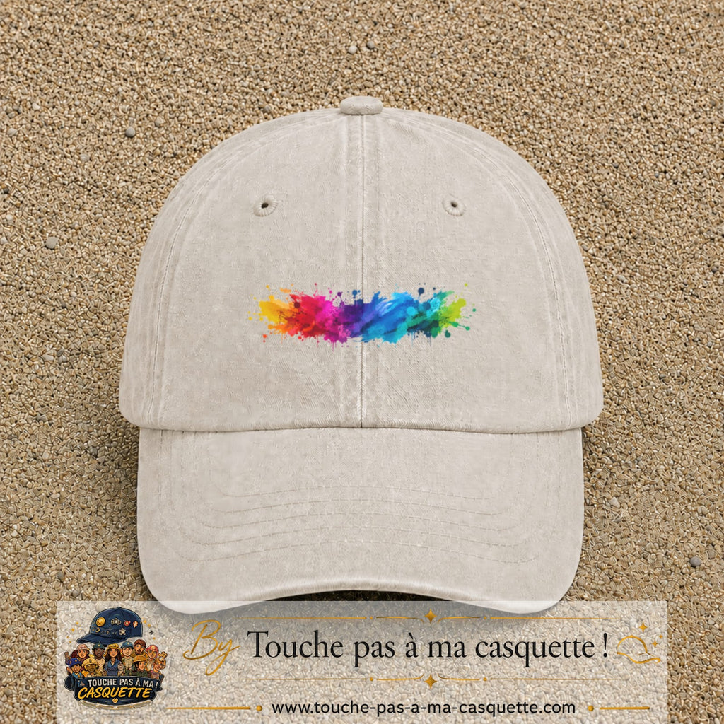 Casquette baseball Beige clair délavé 100% coton avec visuel Éclaboussure peinture 3 cm - image produit principale