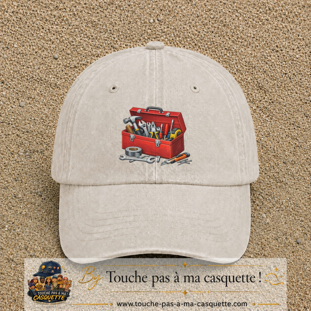 Casquette baseball Beige clair délavé 100% coton avec motif Boîte à outils 7 cm - image principale