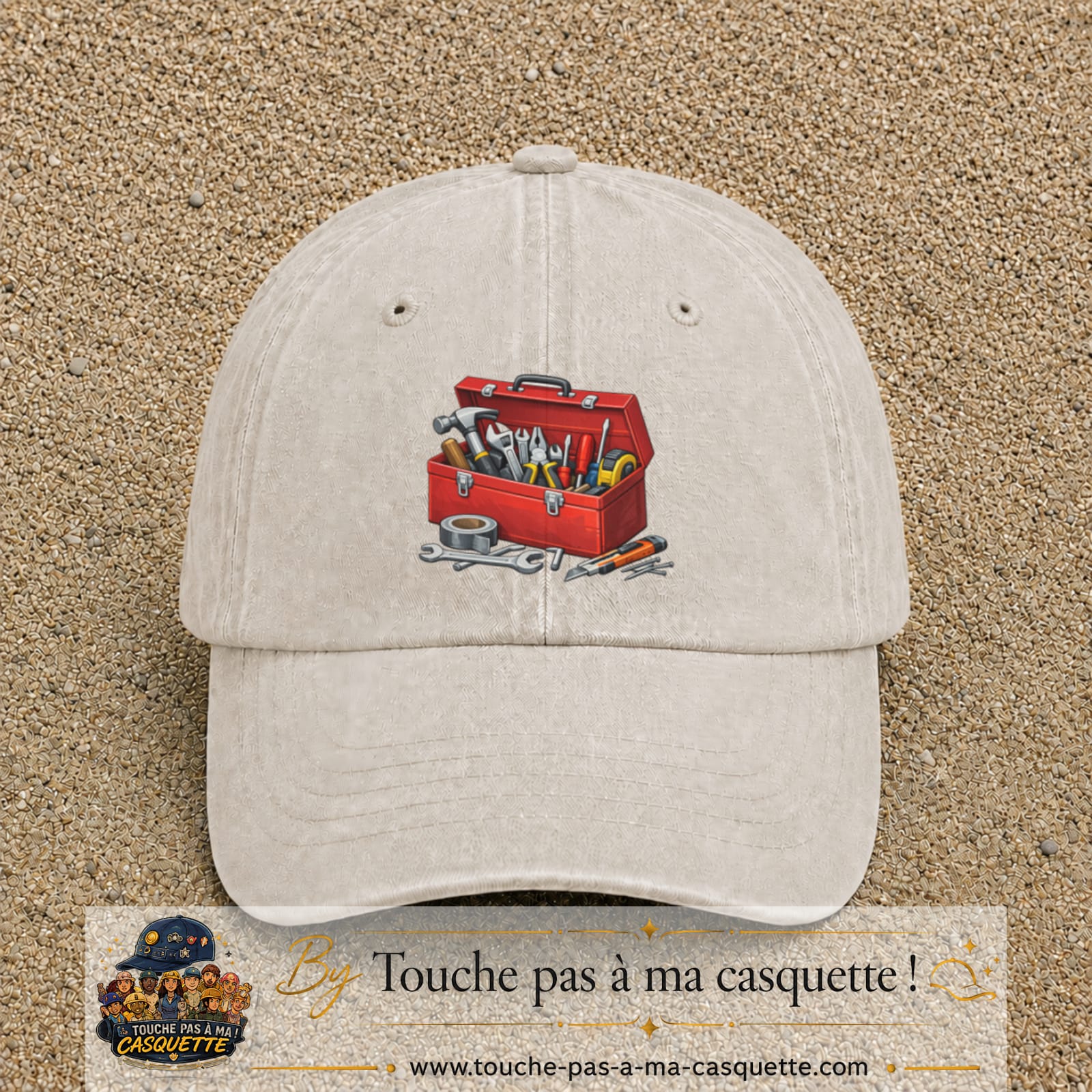Casquette baseball Beige clair délavé 100% coton avec motif Boîte à outils 7 cm - image principale