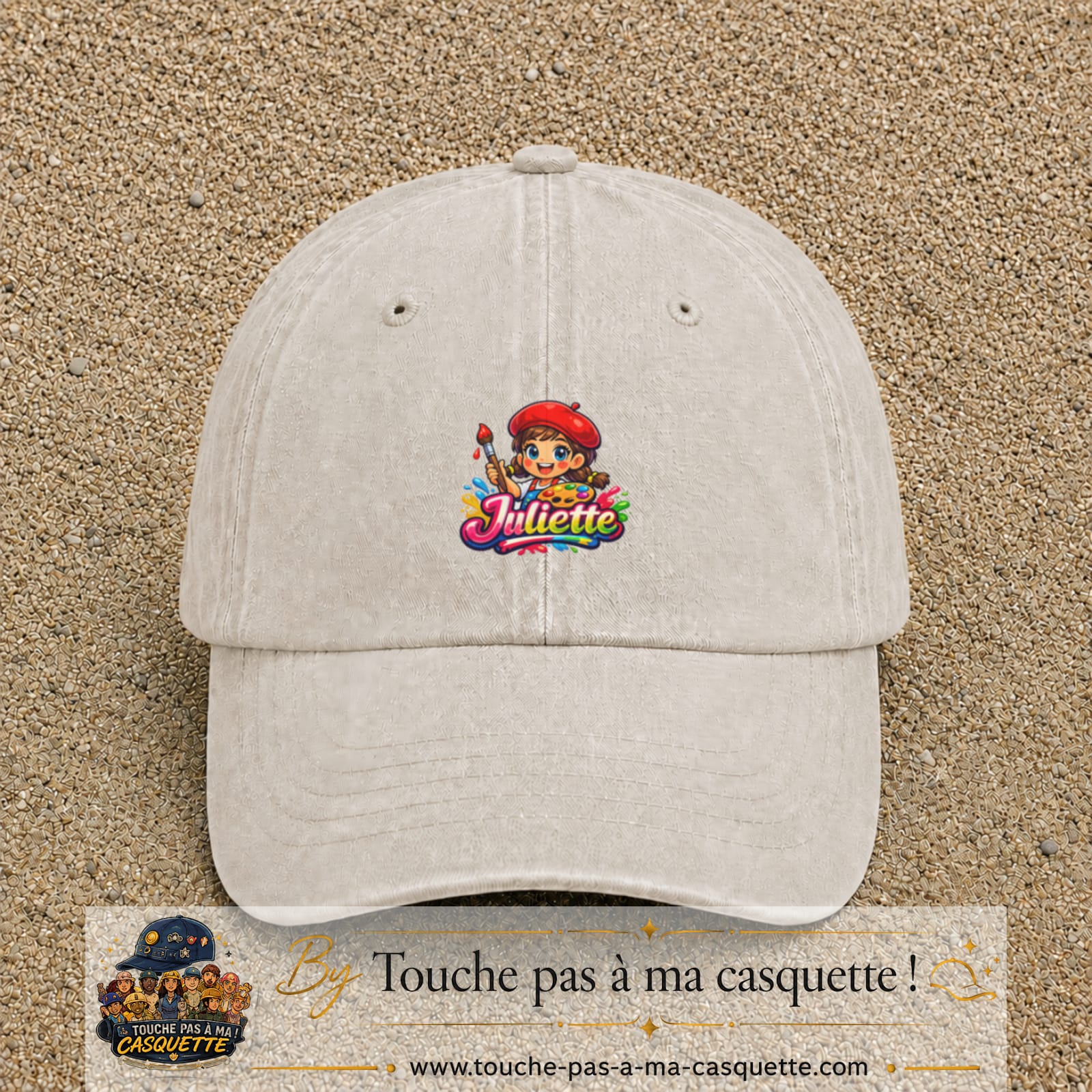 Casquette baseball Beige clair délavé 100% coton avec motif Juliette 3 cm - image principale