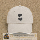 Casquette Beige clair délavé motif Duo de cœurs 7 cm - vue principale