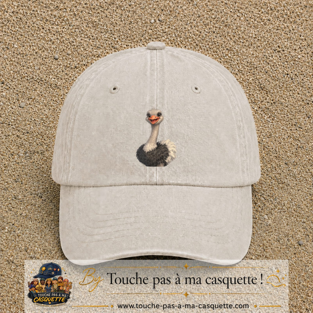 Casquette Beige clair délavé 100% coton avec motif Autruche souriante 7 cm - image principale