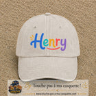 Casquette baseball Beige clair délavé 100% coton avec visuel Prénom Henry coloré 7 cm - image produit principale