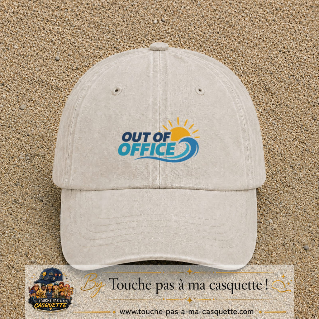 Casquette Beige clair délavé 100% coton avec motif Out of Office vague soleil 5 cm - image principale