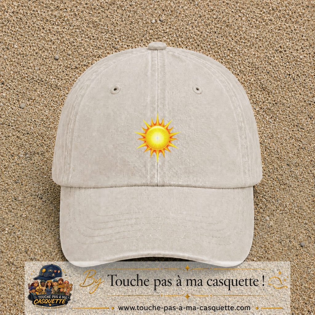 Casquette baseball Beige clair délavé 100% coton avec motif Soleil rayonnant 5 cm - image principale