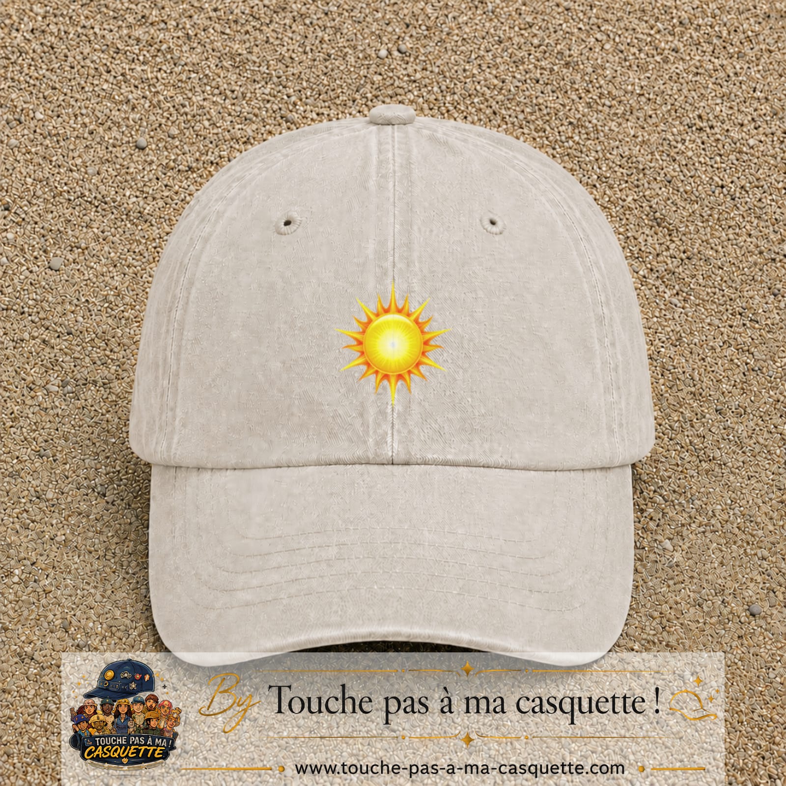 Casquette baseball Beige clair délavé 100% coton avec motif Soleil rayonnant 5 cm - image principale