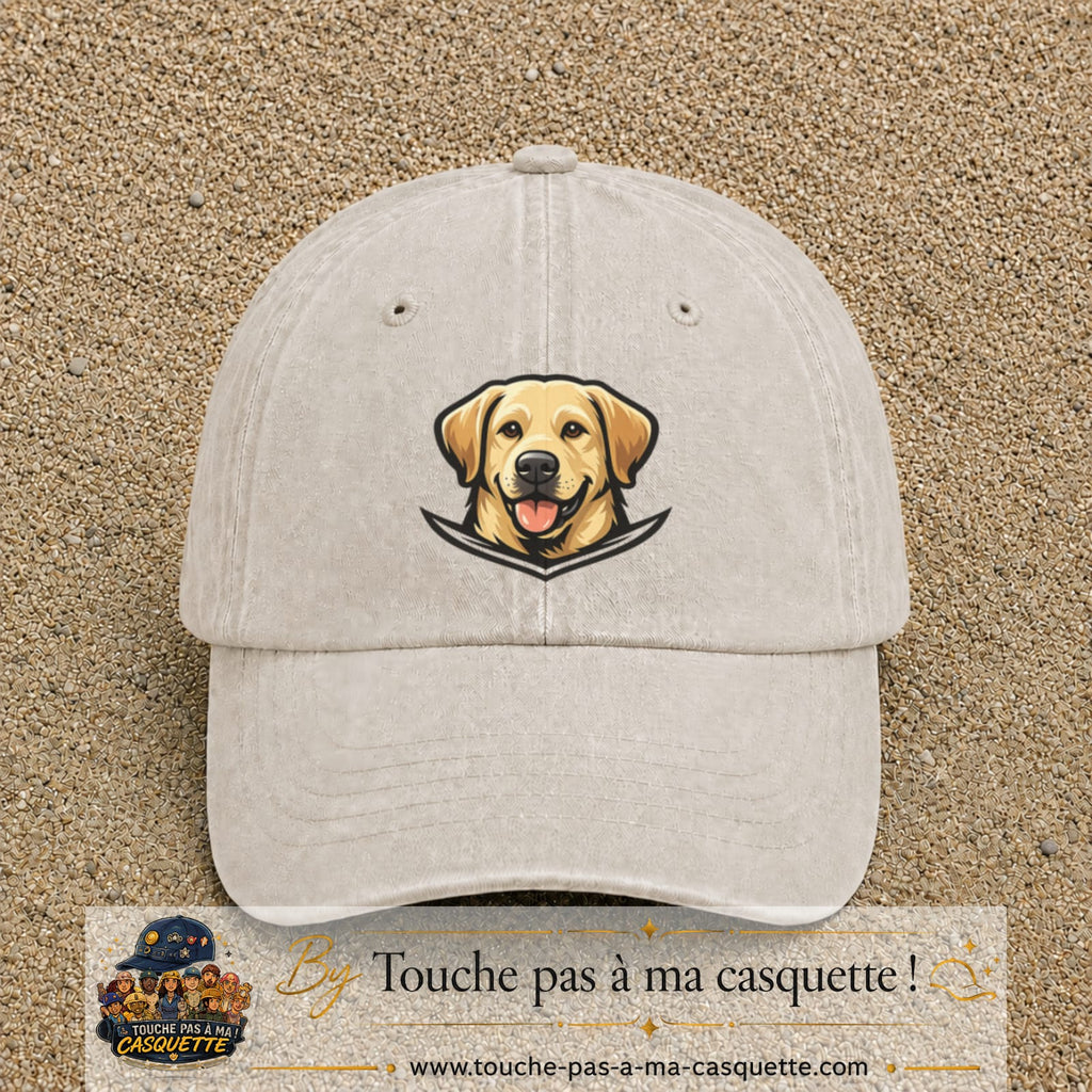 Casquette Beige clair délavé 100% coton avec motif Chien labrador souriant 7 cm - image principale