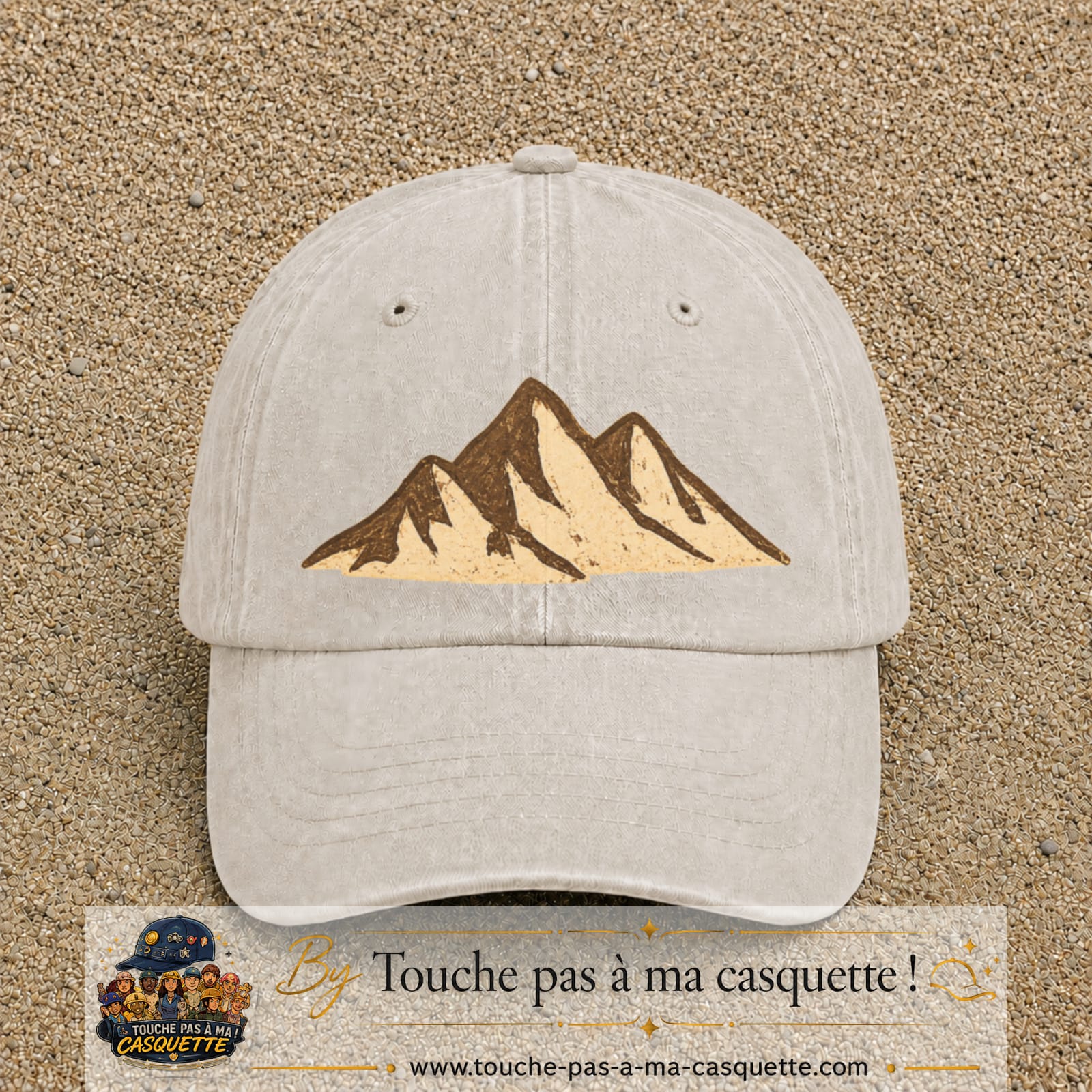 Casquette Beige clair délavé 100% coton avec motif Montagnes bohèmes 7 cm - image principale