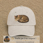Casquette baseball Beige clair délavé 100% coton avec motif Chat endormi 7 cm - image principale