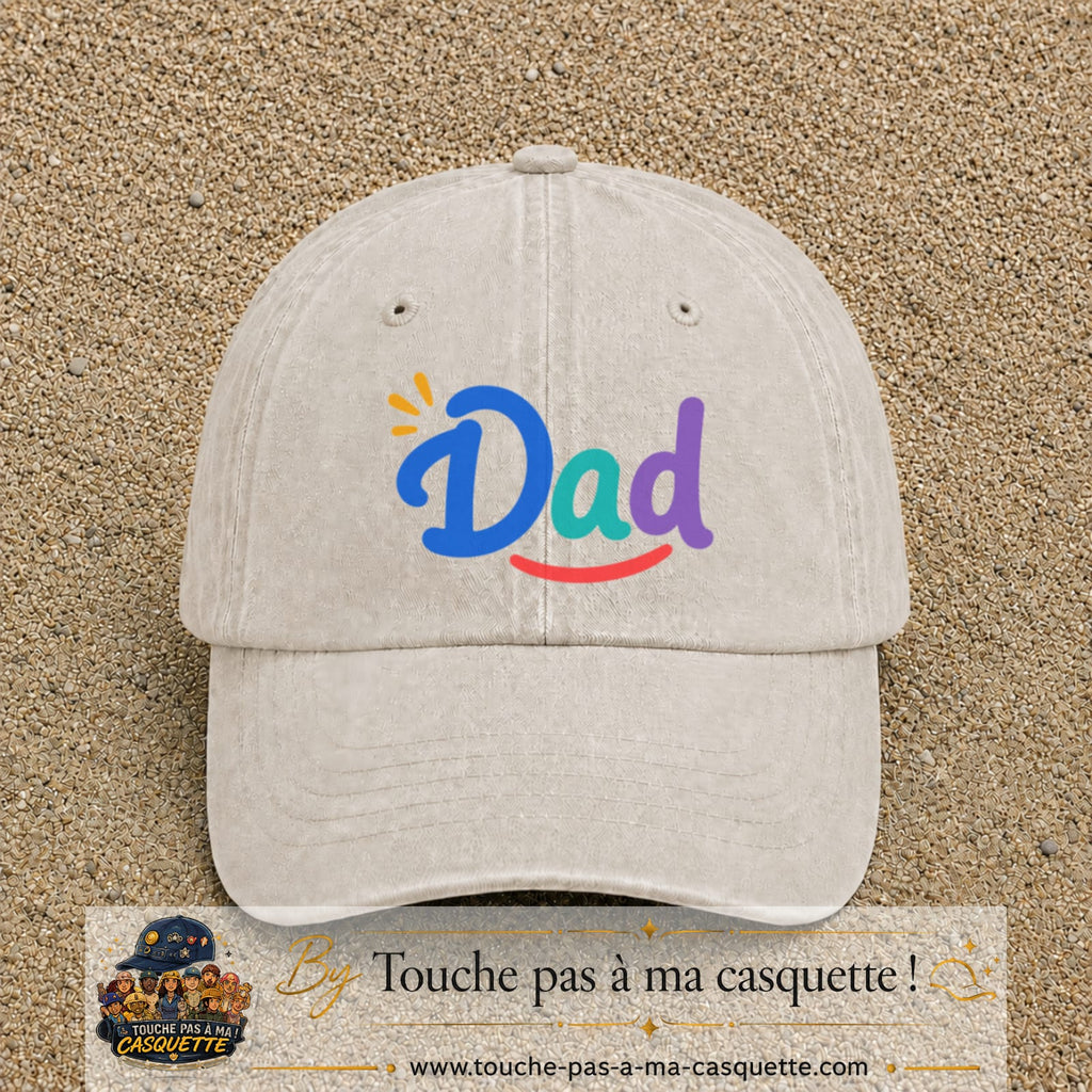 Casquette baseball Beige clair délavé 100% coton avec visuel Dad coloré 7 cm - image produit principale