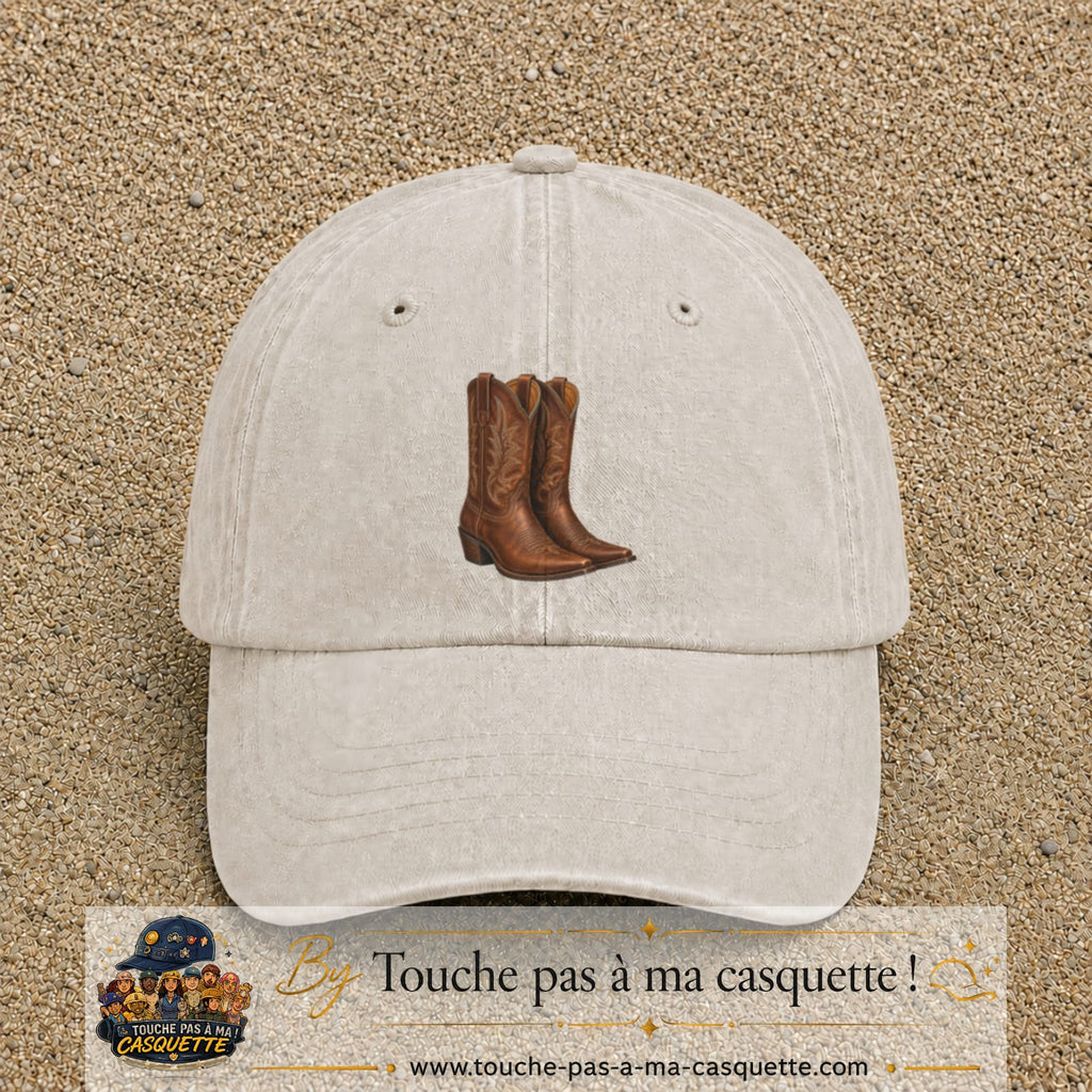 Casquette Beige clair délavé 100% coton avec motif Bottes cowboy 7 cm - image principale