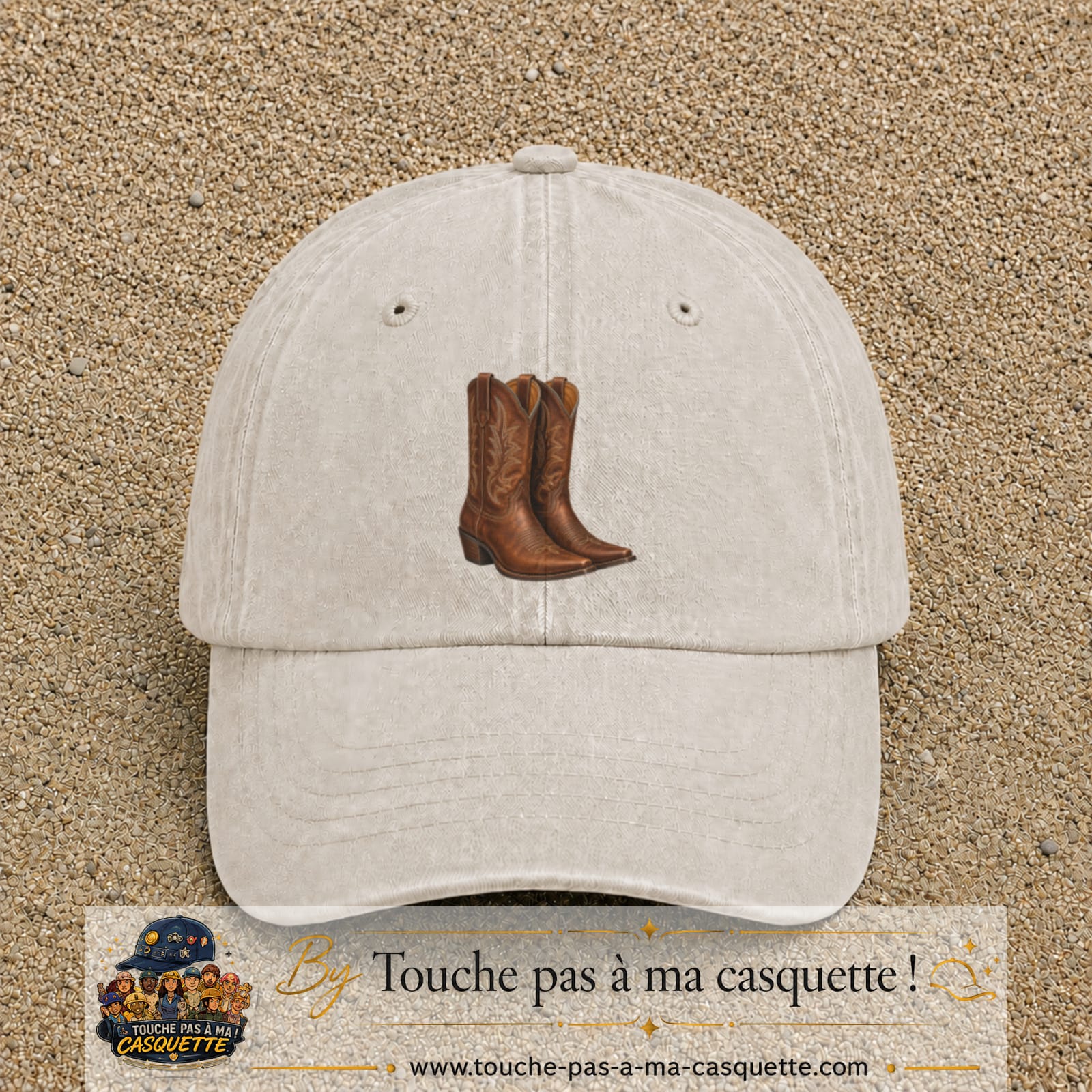 Casquette Beige clair délavé 100% coton avec motif Bottes cowboy 7 cm - image principale