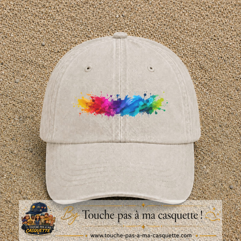 Casquette baseball Beige clair délavé 100% coton avec visuel Éclaboussure peinture 5 cm - image produit principale