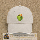 Casquette baseball Beige clair délavé 100% coton avec visuel Cactus kawaii chapeau 7 cm - image produit principale