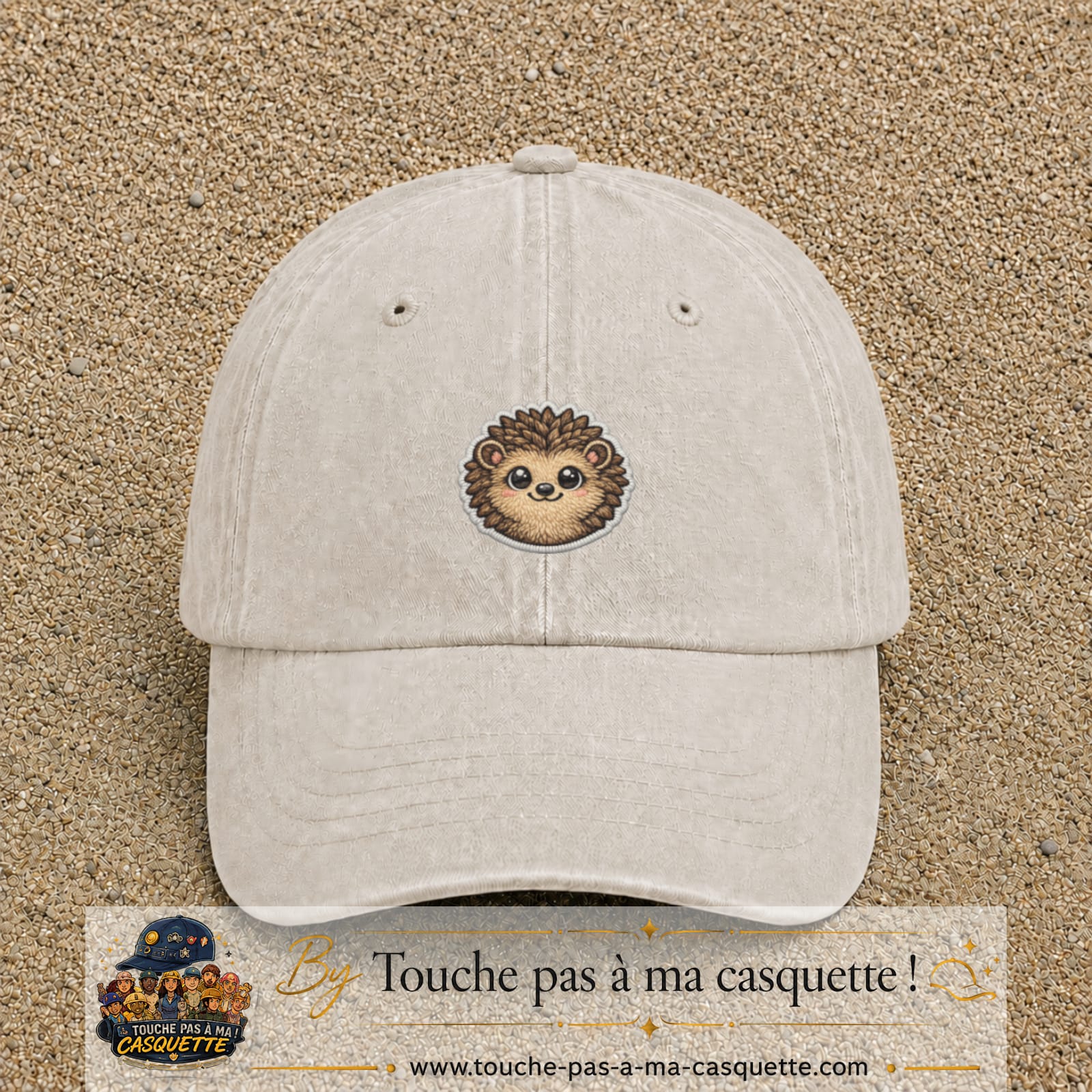 Casquette Beige clair délavé motif Hérisson kawaii 5 cm - vue principale