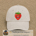Casquette baseball Beige clair délavé 100% coton avec motif Fraise souriante 7 cm - image principale