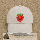 Casquette baseball Beige clair délavé 100% coton avec motif Fraise souriante 7 cm - image principale
