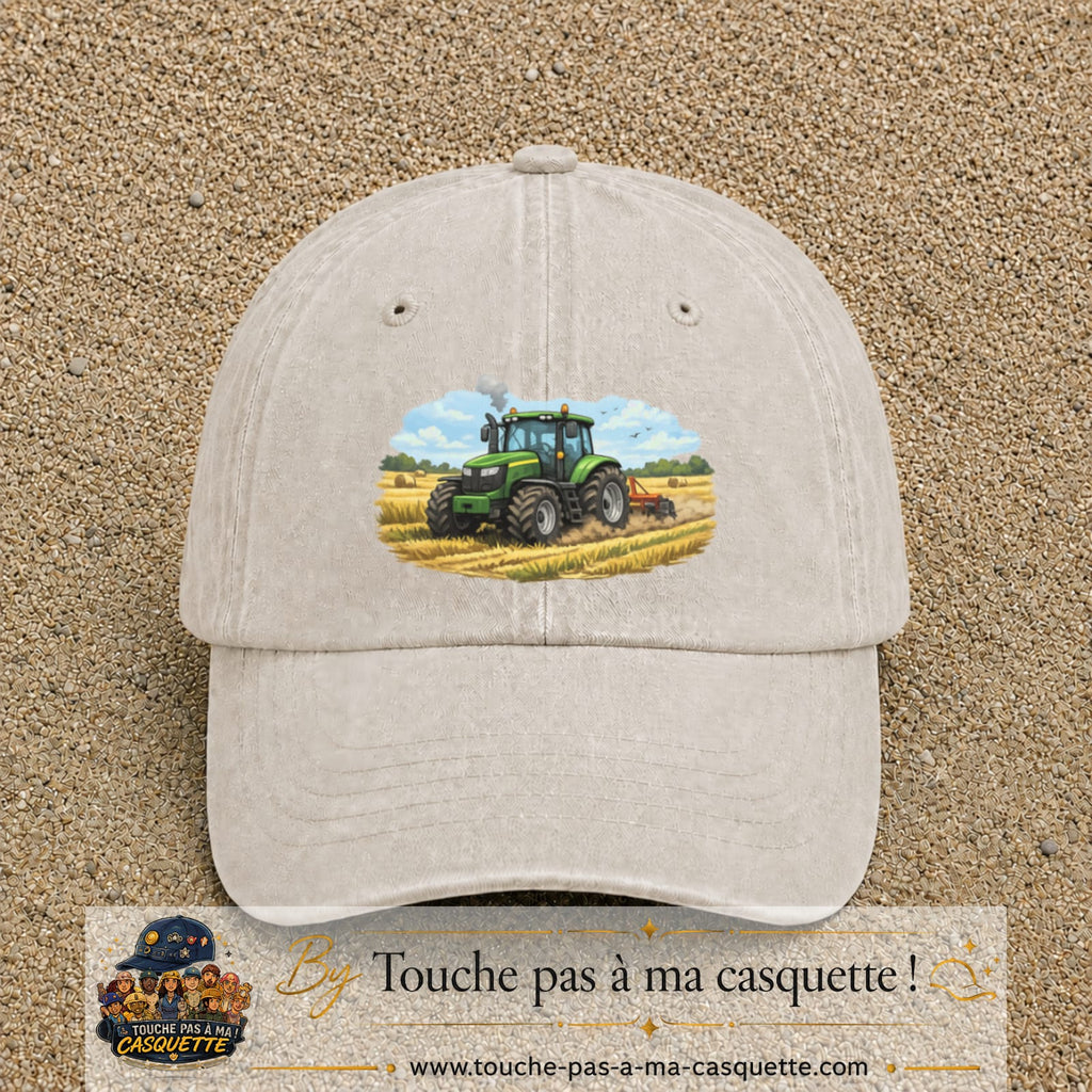 Casquette baseball Beige clair délavé 100% coton avec motif Tracteur agricole 7 cm - image principale