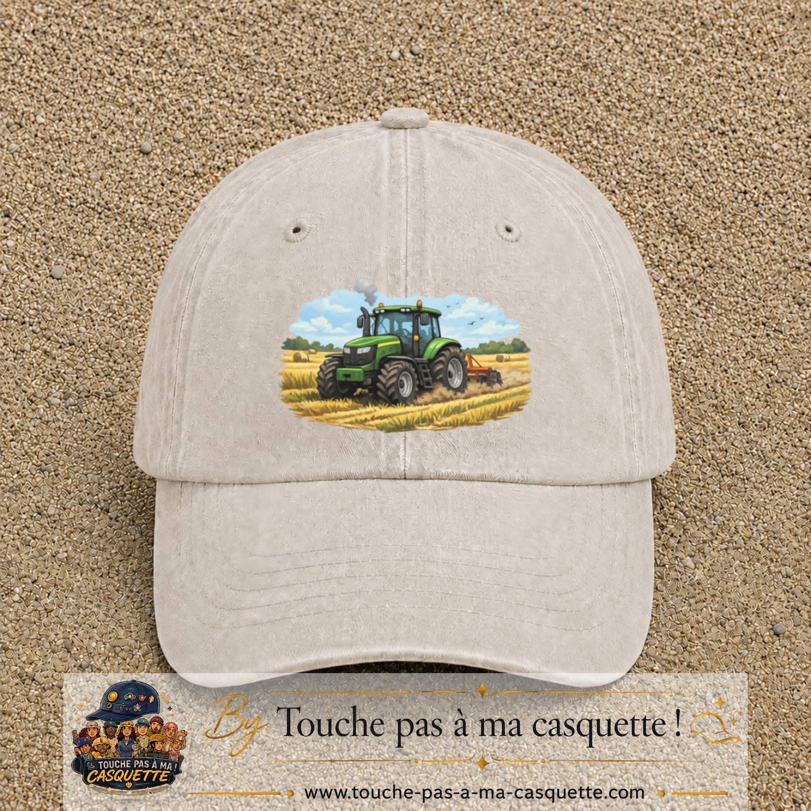 Casquette baseball Beige clair délavé 100% coton avec motif Tracteur agricole 7 cm - image principale