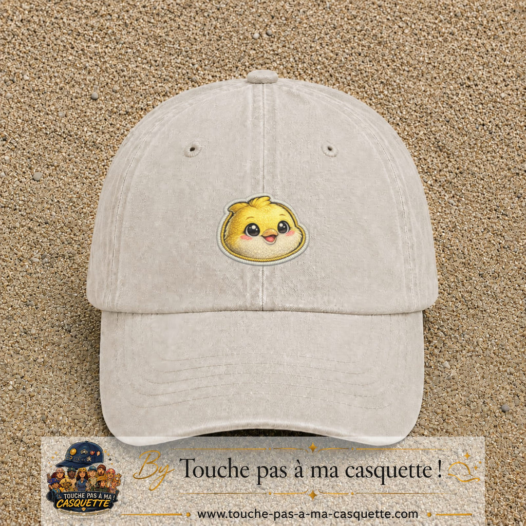 Casquette Beige clair délavé motif Poussin joyeux 5 cm - vue principale