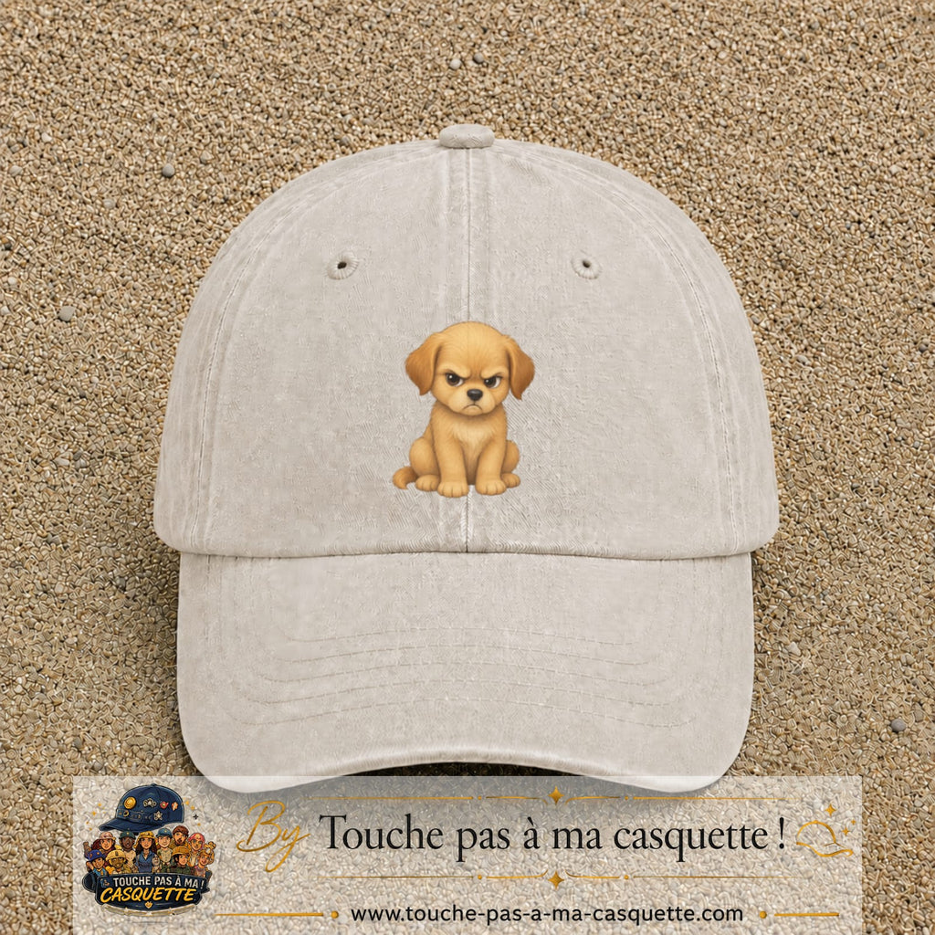 Casquette baseball Beige clair délavé 100% coton avec motif Chiot boudeur 7 cm - image principale