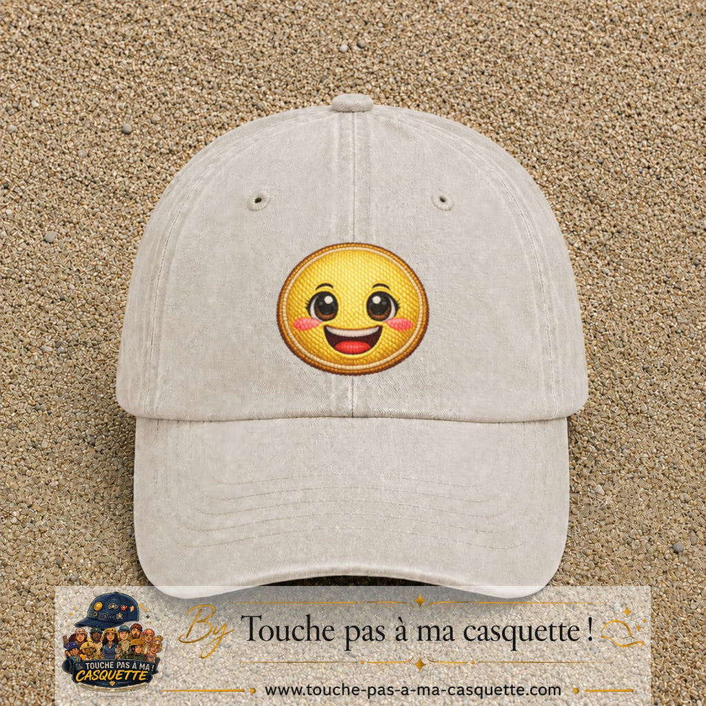 Casquette Beige clair délavé motif Smiley joyeux 7 cm - vue principale