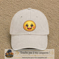 Casquette Beige clair délavé motif Smiley joyeux 7 cm - vue principale