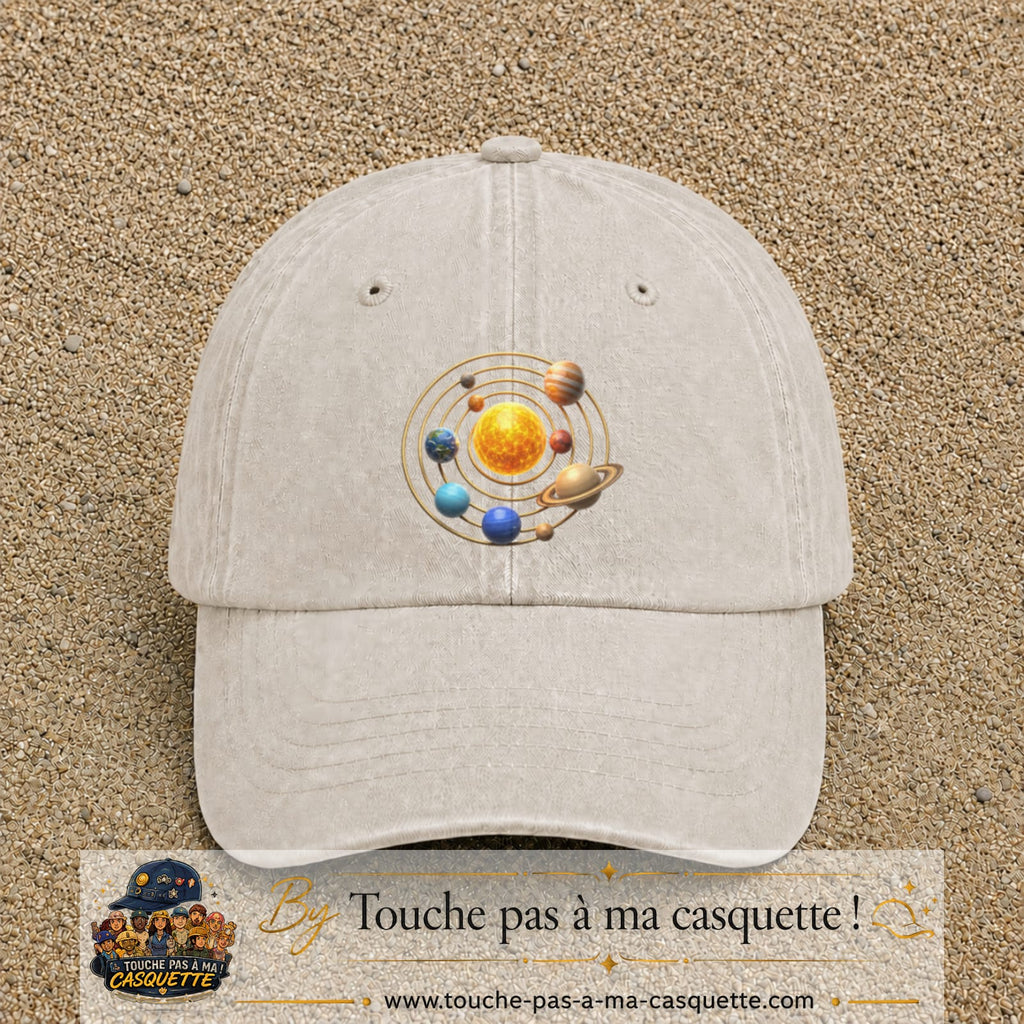 Casquette baseball Beige clair délavé 100% coton avec visuel Système solaire 7 cm - image produit principale