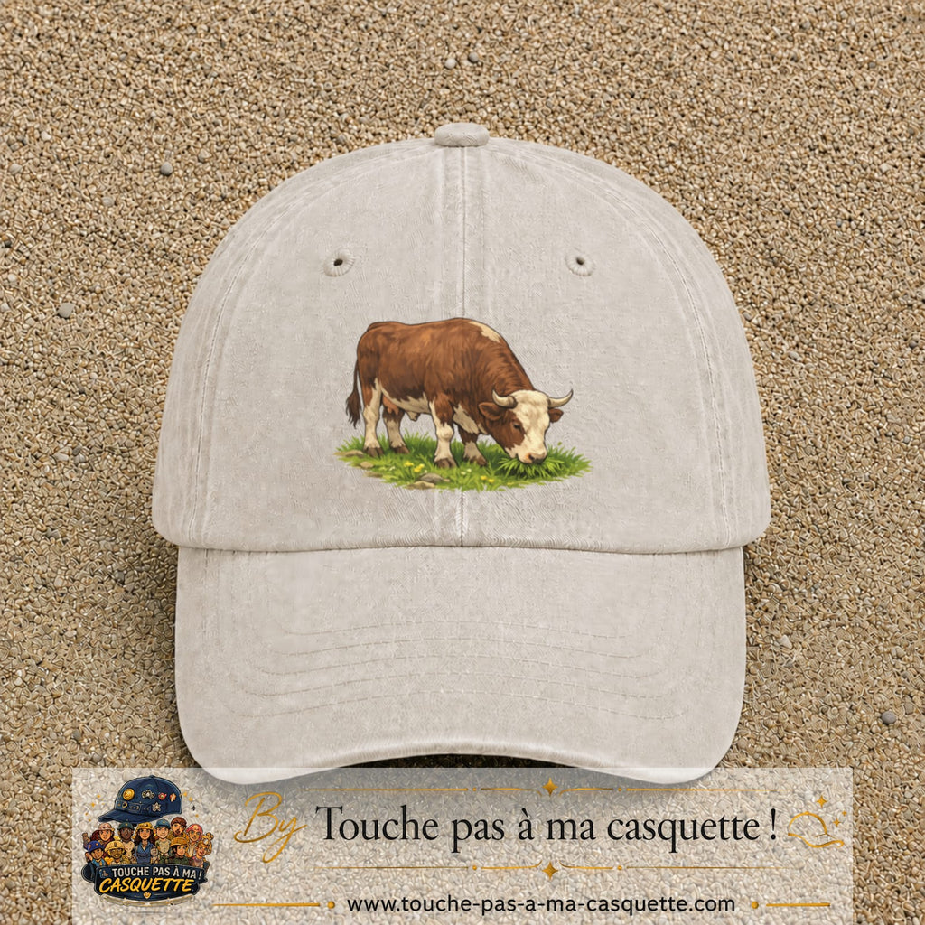Casquette baseball Beige clair délavé 100% coton avec motif Vache brune 7 cm - image principale