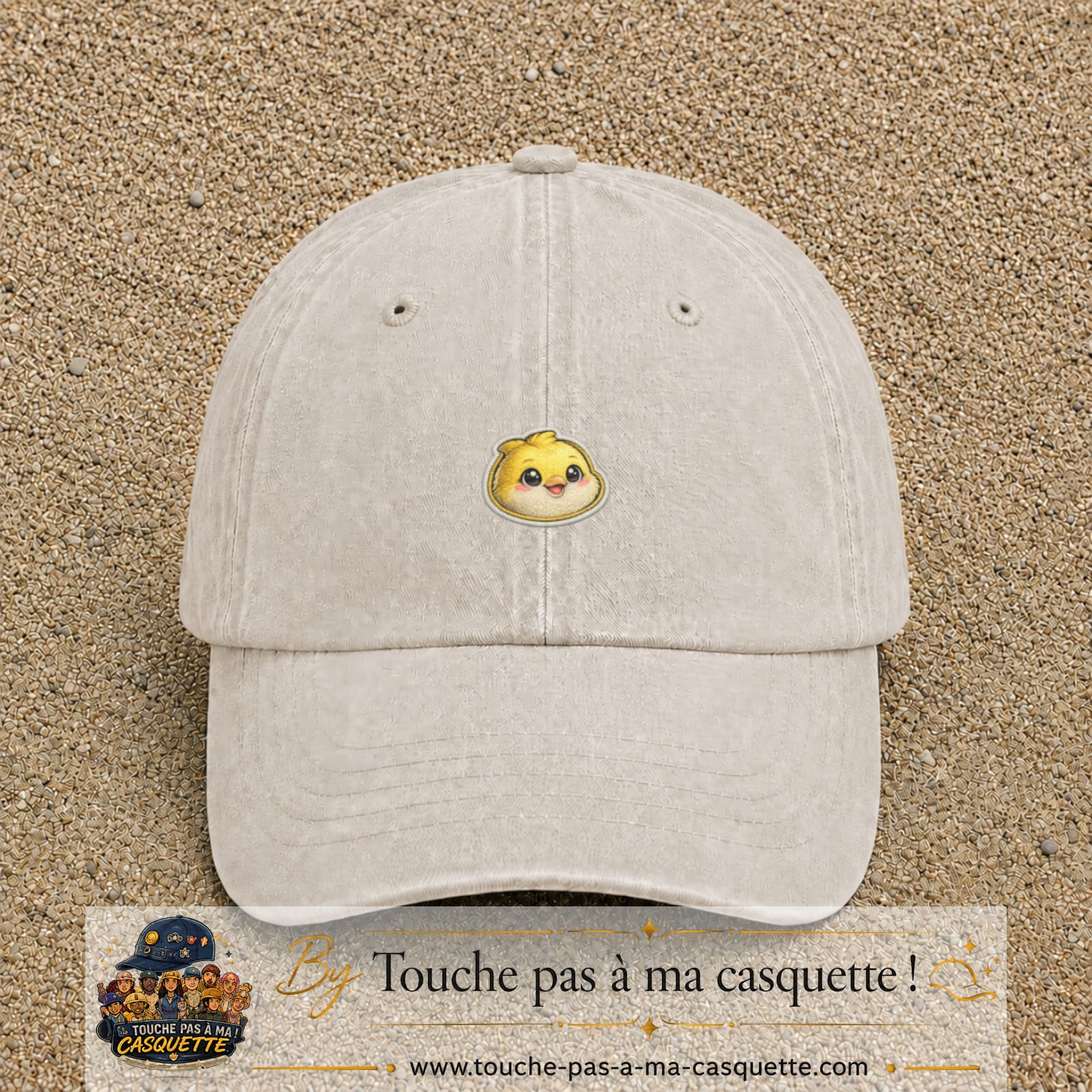 Casquette Beige clair délavé motif Poussin joyeux 3 cm - vue principale
