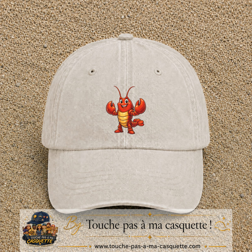 Casquette baseball Beige clair délavé 100% coton avec visuel Homard cartoon 7 cm - image produit principale