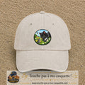 Casquette baseball Beige clair délavé 100% coton avec visuel Chat noir et souris 7 cm - image produit principale