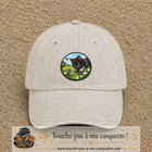 Casquette baseball Beige clair délavé 100% coton avec visuel Chat noir et souris 7 cm - image produit principale