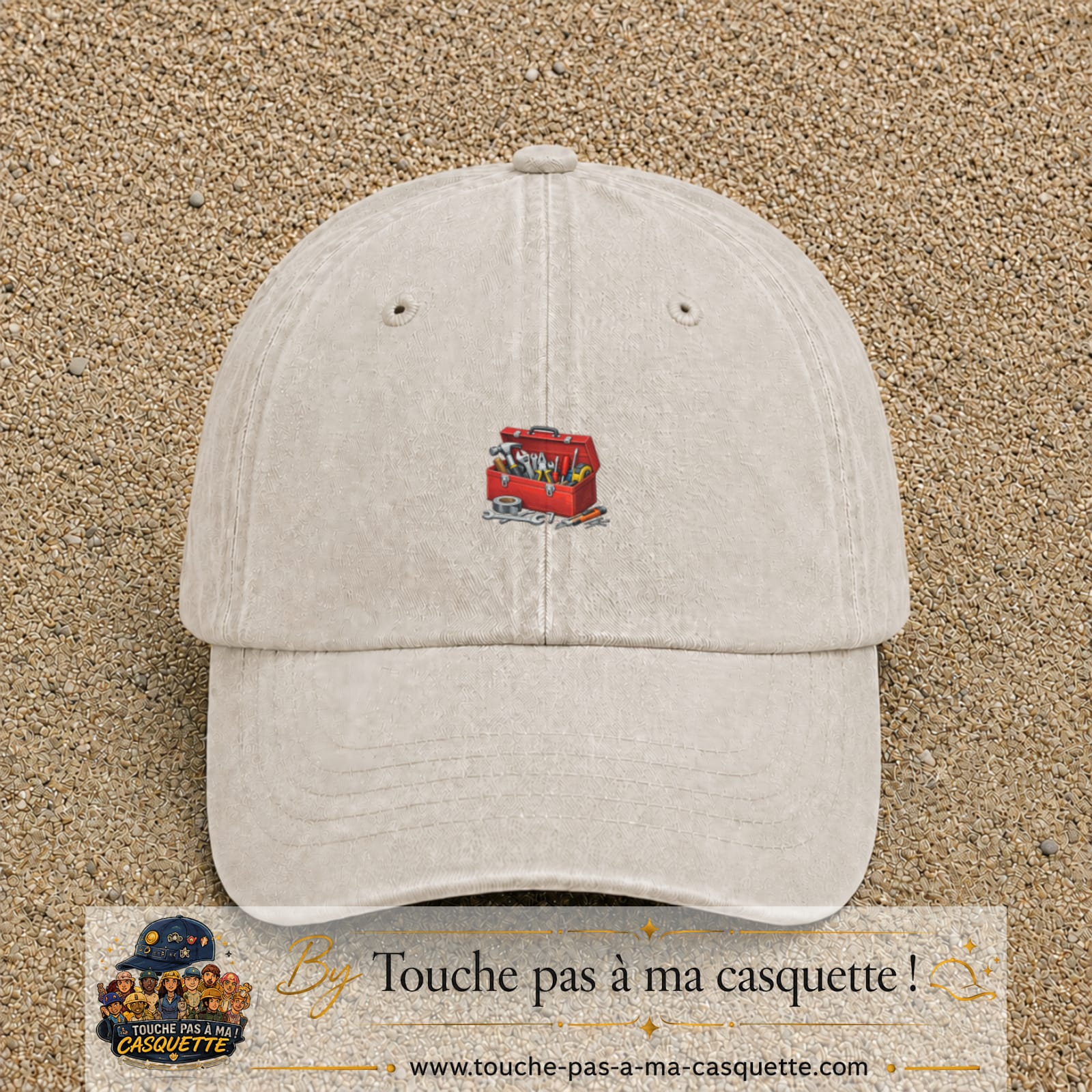 Casquette baseball Beige clair délavé 100% coton avec motif Boîte à outils 3 cm - image principale