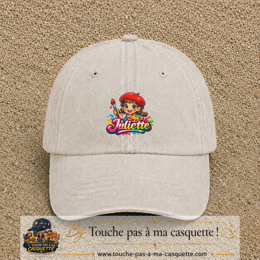 Casquette baseball Beige clair délavé 100% coton avec motif Juliette 5 cm - image principale