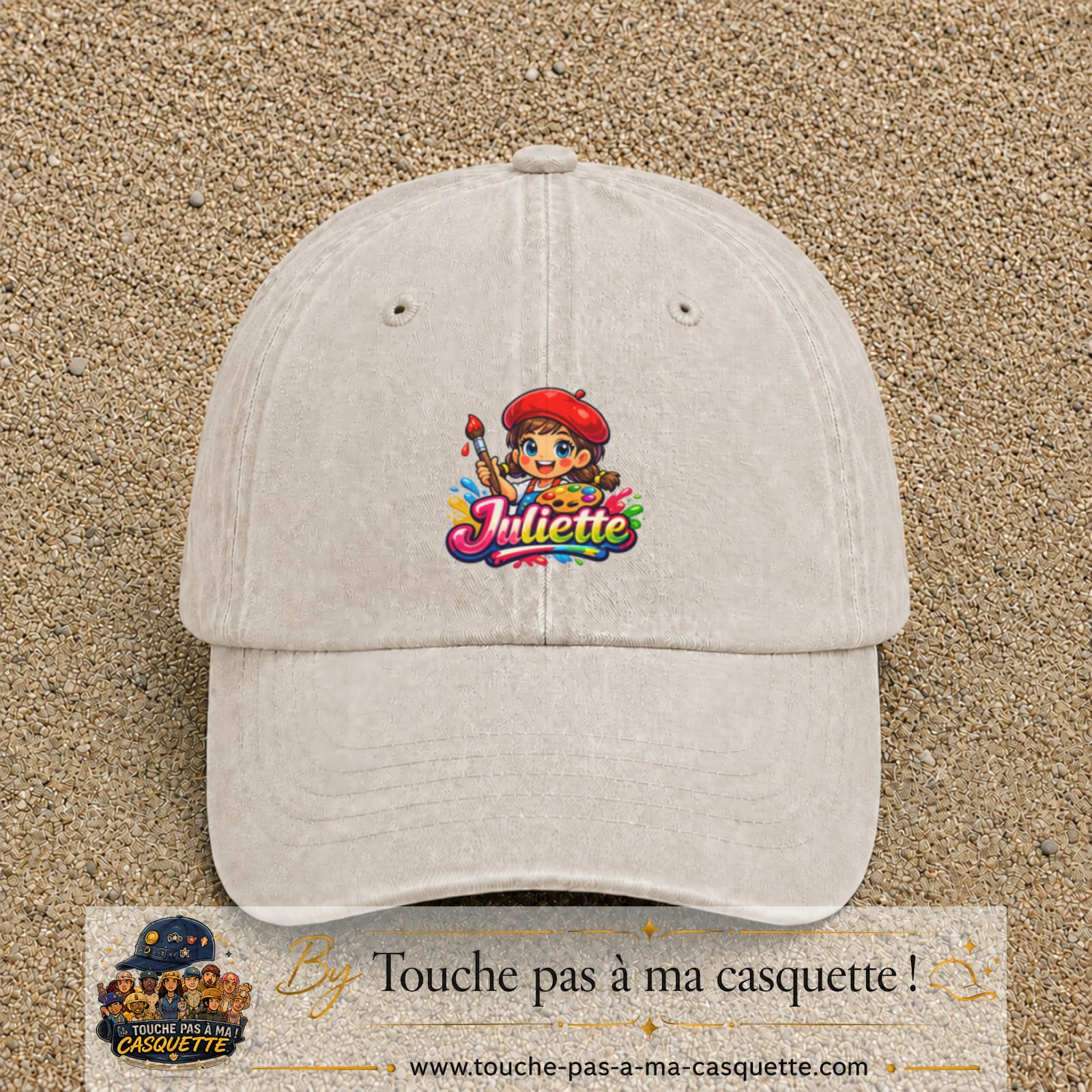 Casquette baseball Beige clair délavé 100% coton avec motif Juliette 5 cm - image principale
