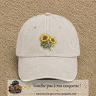 Casquette Beige clair délavé motif Duo de tournesols 7 cm - vue principale