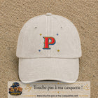 Casquette Beige clair délavé 100% coton avec motif Lettre P rouge et bleu 7 cm - image principale