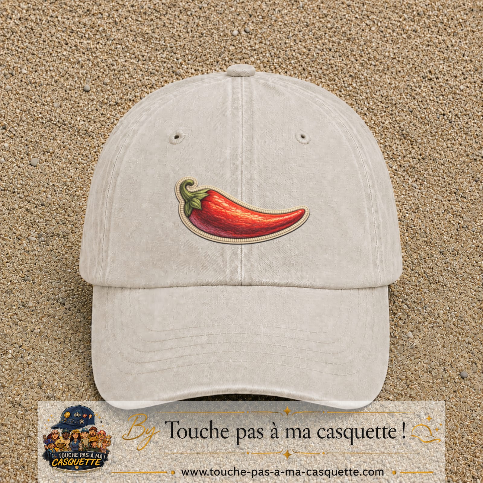 Casquette Beige clair délavé motif Piment piquant 5 cm - vue principale
