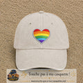Casquette baseball Beige clair délavé 100% coton avec visuel Cœur arc-en-ciel 7 cm - image produit principale